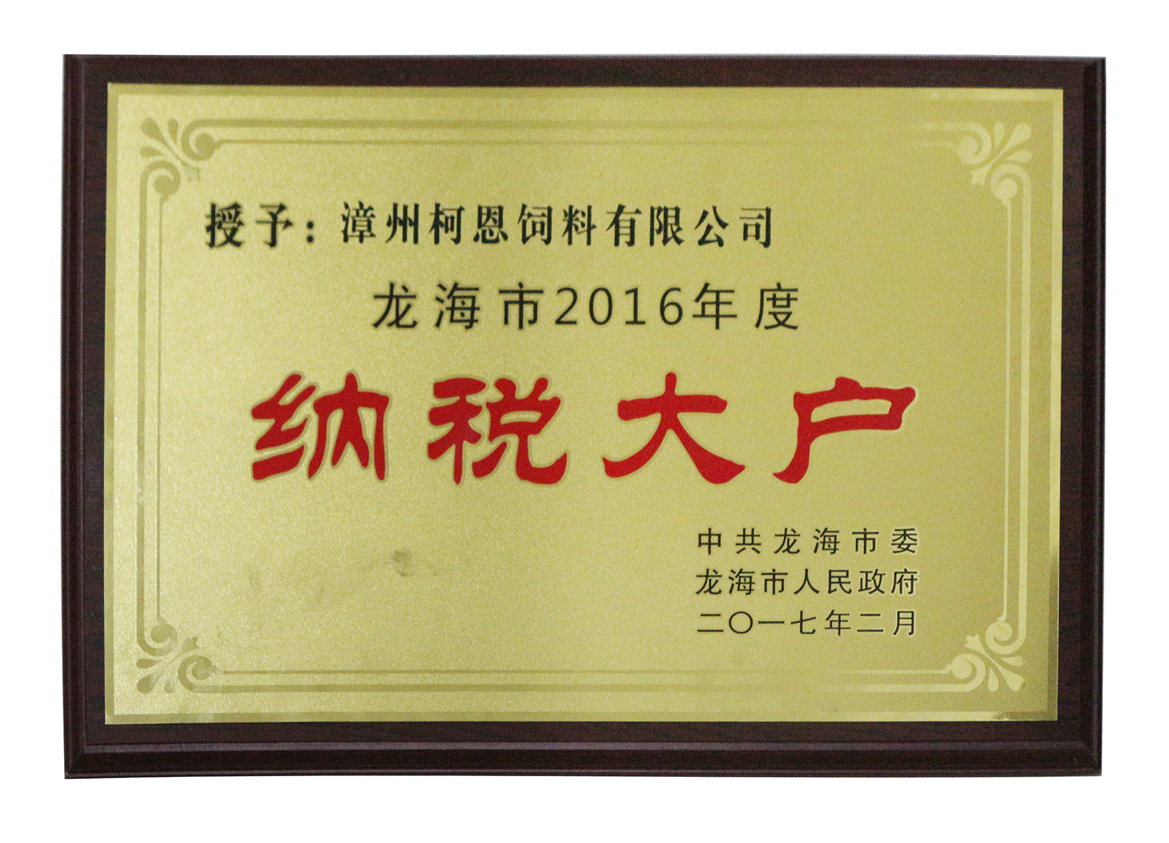 漳州柯恩《2016年纳税大户》